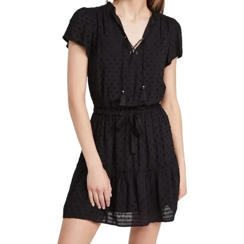 PAIGE Jannah Swiss Dot Mini Dress in‎ Black Size XS